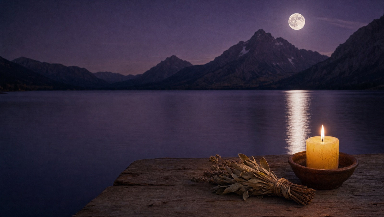 Ruhige Berglandschaft mit Mond in sanftem Abendlicht